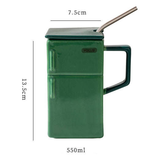 Fridge-shaped Mug with Lid & Straw