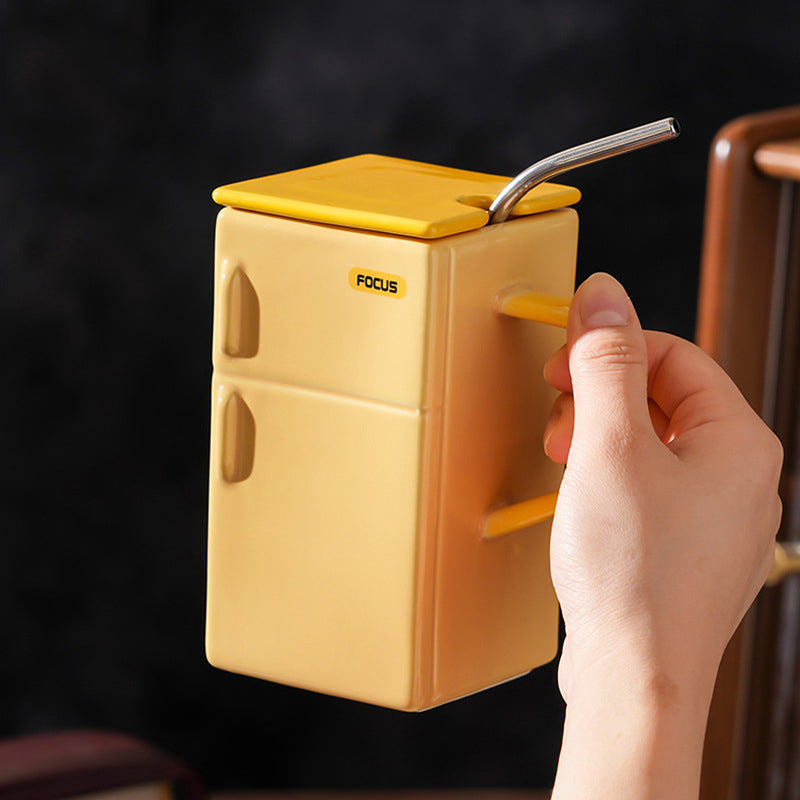 Fridge-shaped Mug with Lid & Straw