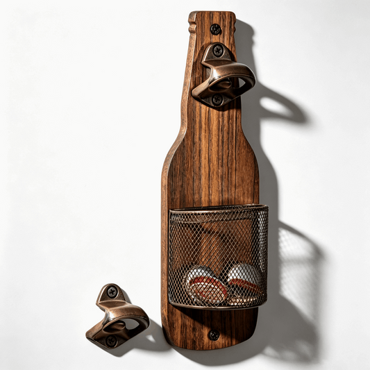 Wall-Mounted Wooden Bottle Opener — Open, Catch & Display Your Bottle Caps