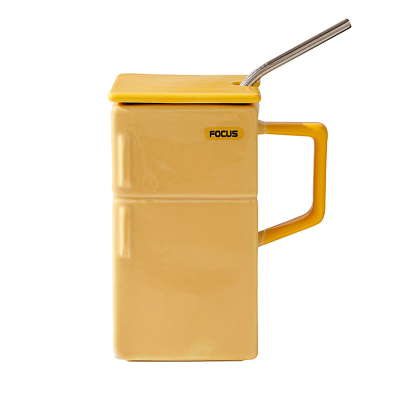 Fridge-shaped Mug with Lid & Straw