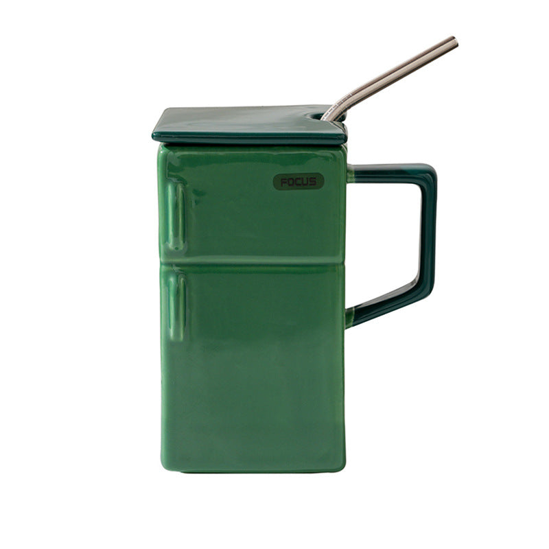 Fridge-shaped Mug with Lid & Straw